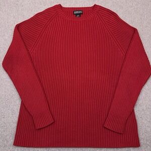 Vintage Lands' End Sweater Men's Large Red Ribbed Knit Crew Neck Made‎ in USA
